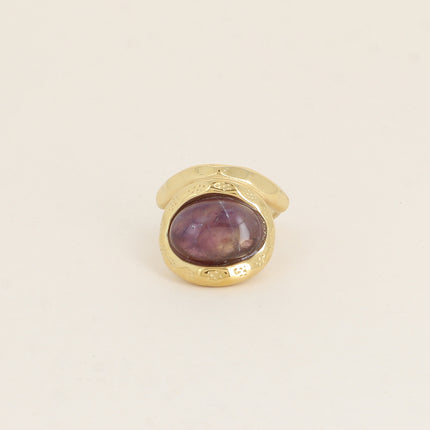 Bague - pierre naturelle ovale et anneau texturé