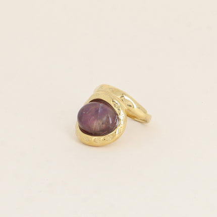 Bague - pierre naturelle ovale et anneau texturé