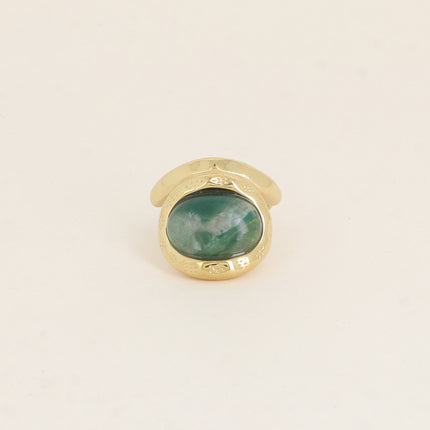 Bague - pierre naturelle ovale et anneau texturé