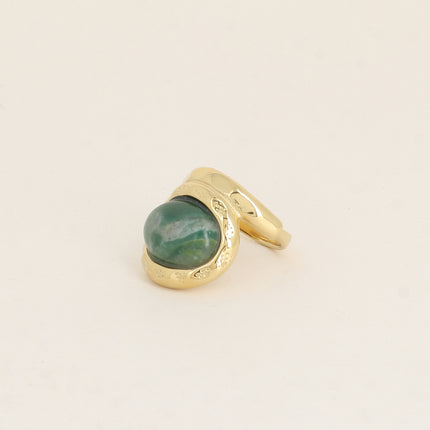 Bague - pierre naturelle ovale et anneau texturé