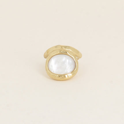 Bague - pierre naturelle ovale et anneau texturé