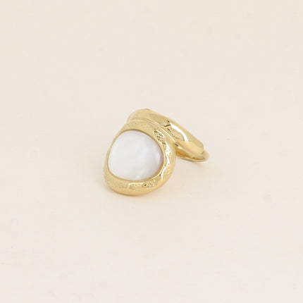 Bague - pierre naturelle ovale et anneau texturé