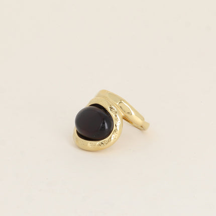 Bague - pierre naturelle ovale et anneau texturé