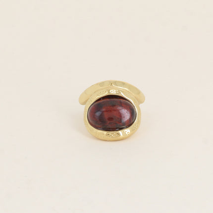 Bague - pierre naturelle ovale et anneau texturé