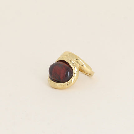 Bague - pierre naturelle ovale et anneau texturé