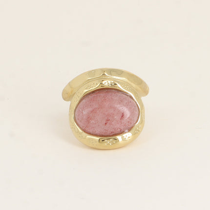 Bague - pierre naturelle ovale et anneau texturé