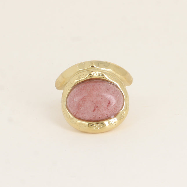 Bague - pierre naturelle ovale et anneau texturé