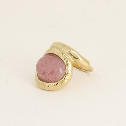 Bague - pierre naturelle ovale et anneau texturé