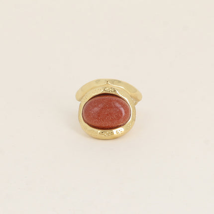 Bague - pierre naturelle ovale et anneau texturé