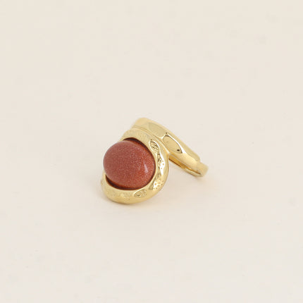Bague - pierre naturelle ovale et anneau texturé