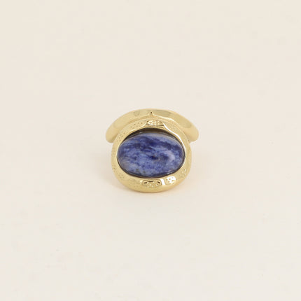 Bague - pierre naturelle ovale et anneau texturé