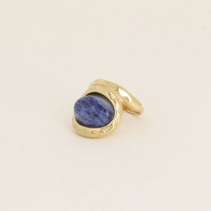 Bague - pierre naturelle ovale et anneau texturé