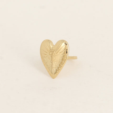 Bague - grand coeur avec oiseau gravé