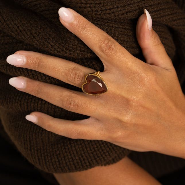 Bague - coeur en pierre naturelle