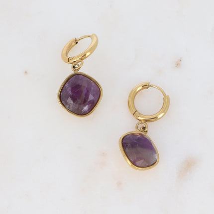 Léa Stone Hoop Earrings - 10mm natural stone