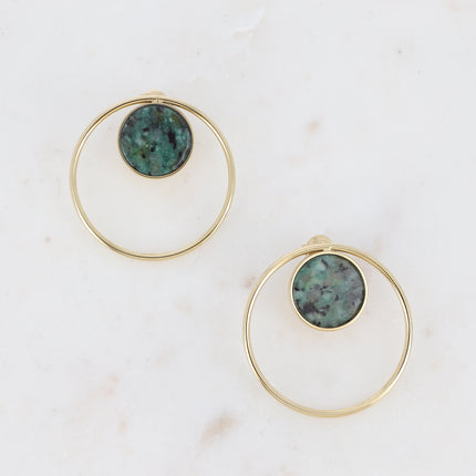 Boucles puces Maxine - cercle et pierre naturelle ronde