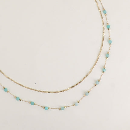 Collier 2 rangs - pierres naturelles et chaîne fine
