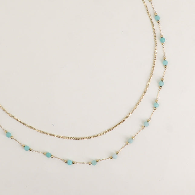 Collier 2 rangs - pierres naturelles et chaîne fine