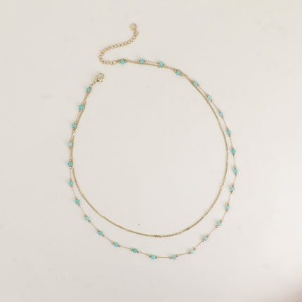 Collier 2 rangs - pierres naturelles et chaîne fine