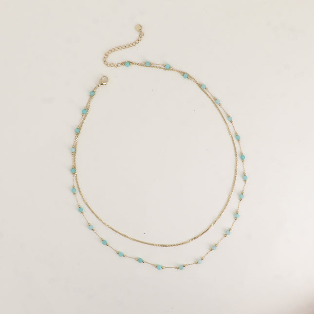 Collier 2 rangs - pierres naturelles et chaîne fine