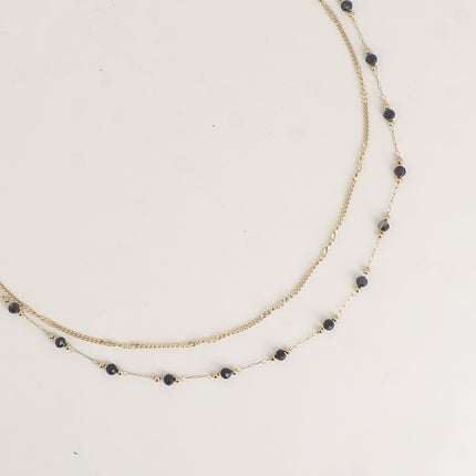 Collier 2 rangs - pierres naturelles et chaîne fine