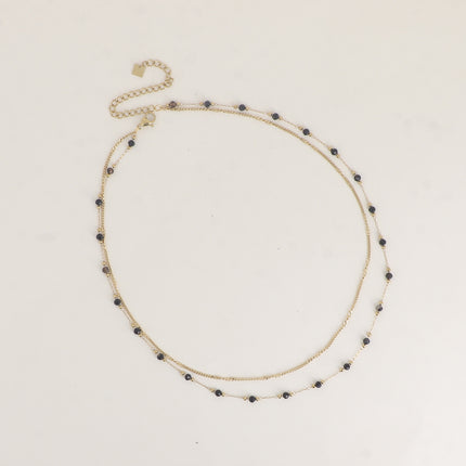 Collier 2 rangs - pierres naturelles et chaîne fine
