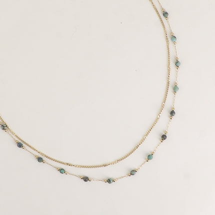 Collier 2 rangs - pierres naturelles et chaîne fine