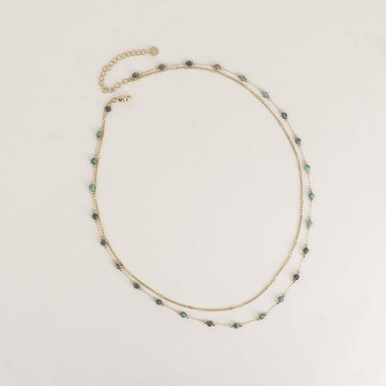 Collier 2 rangs - pierres naturelles et chaîne fine
