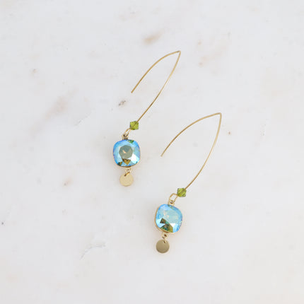 Boucles pendantes Aléa - cristaux 10 mm et toupie