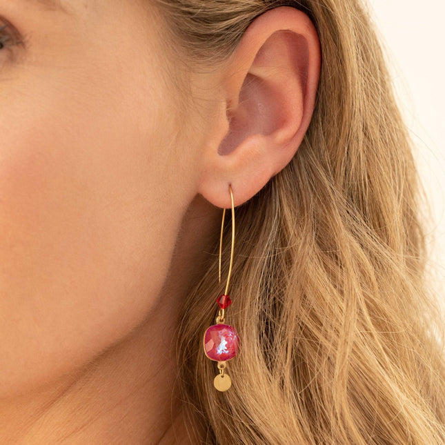 Boucles pendantes Aléa - cristaux 10 mm et toupie