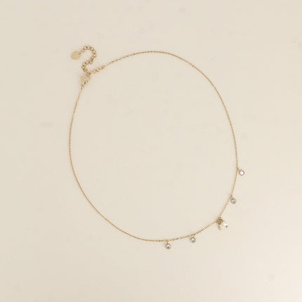 Collier - 4 cristaux, perle d'eau douce et clé coeur