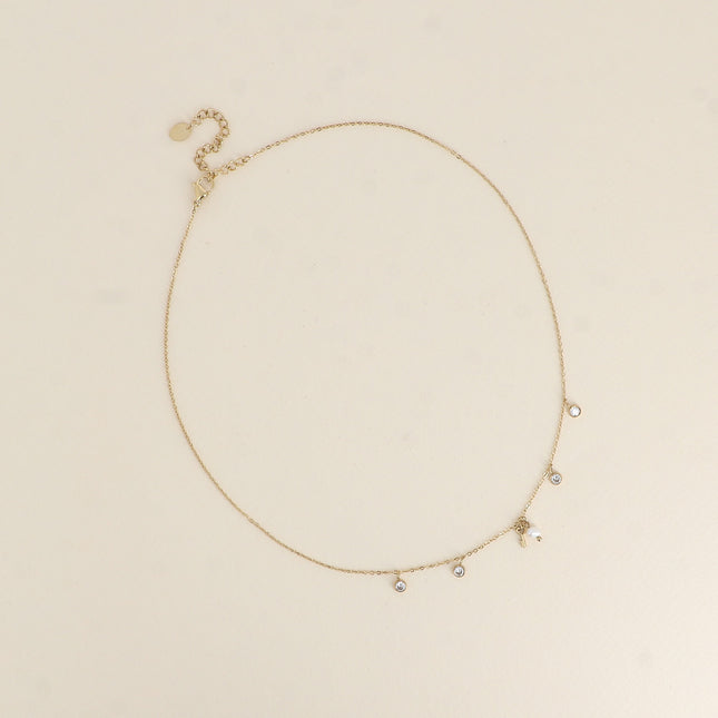 Collier - 4 cristaux, perle d'eau douce et clé coeur