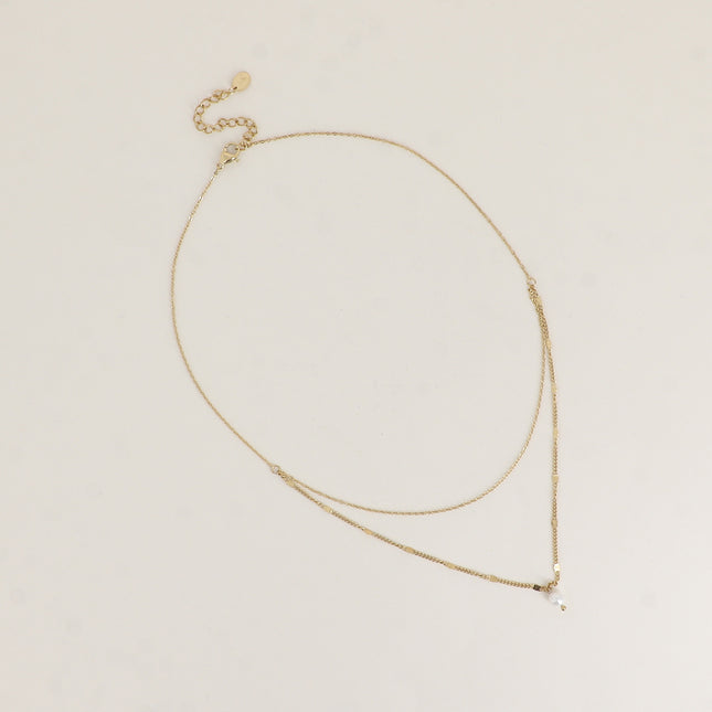 Collier - 2 rangs avec perle d'eau douce