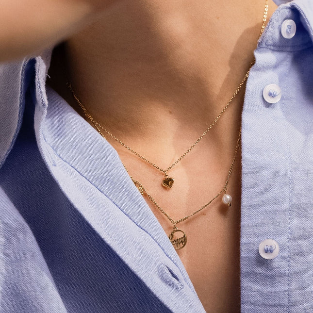 Collier Océane - 2 rangs, "happy", coeur et breloques