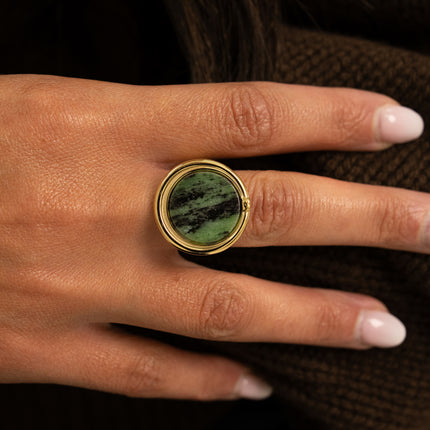 Bague large - pierre naturelle ronde