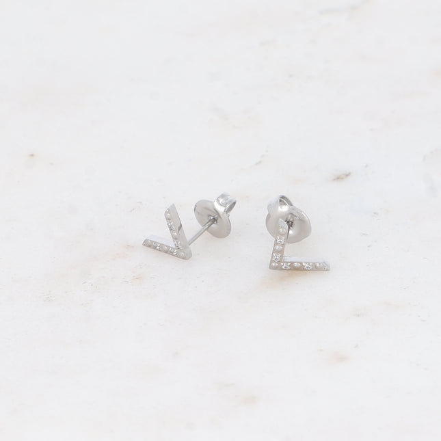 Stud earrings - V with zirconium oxides