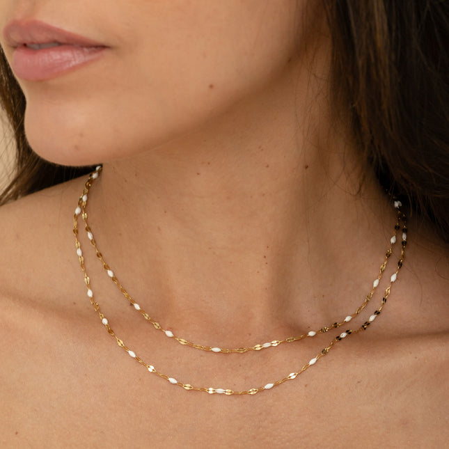 Necklace - flat coffee bean chain and enamel