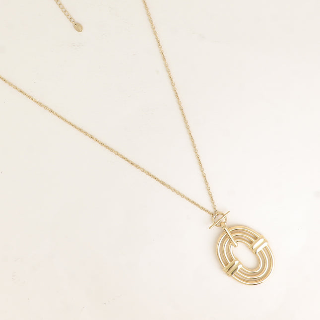 Necklace - ring and bar, 3 openwork ovals