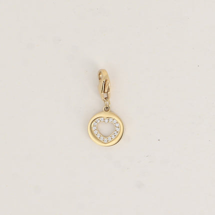 Charm - médaillon rond, cœur ajouré et oxydes de zirconium