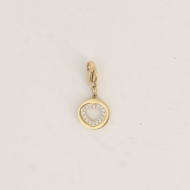 Charm - médaillon rond, cœur ajouré et oxydes de zirconium