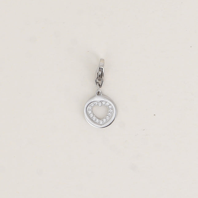 Charm - médaillon rond, cœur ajouré et oxydes de zirconium