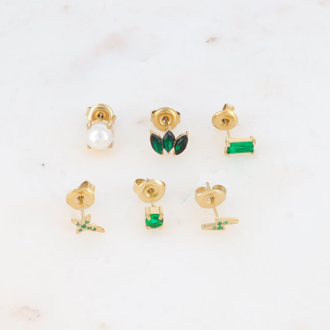 Set de 6 boucles puces - cristaux, perle d'eau douce, éclair et étoile