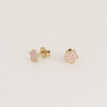 Boucles puces - fleur émaillée 7mm
