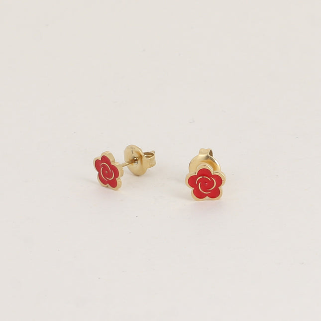 Boucles puces - fleur émaillée 7mm