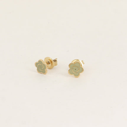 Boucles puces - fleur émaillée 7mm