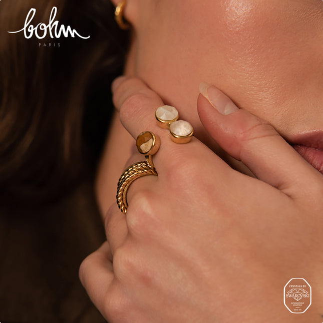 Saïla Ring - 3 Swarovski® crystals SS39 / natural stone