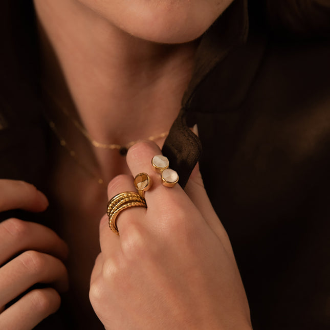 Bague Saïla - 3 cristaux Swarovski® SS39 / pierre naturelle