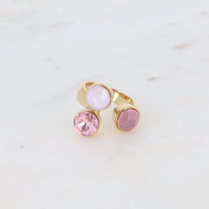 Bague Saïla - 3 cristaux Swarovski® SS39 / pierre naturelle