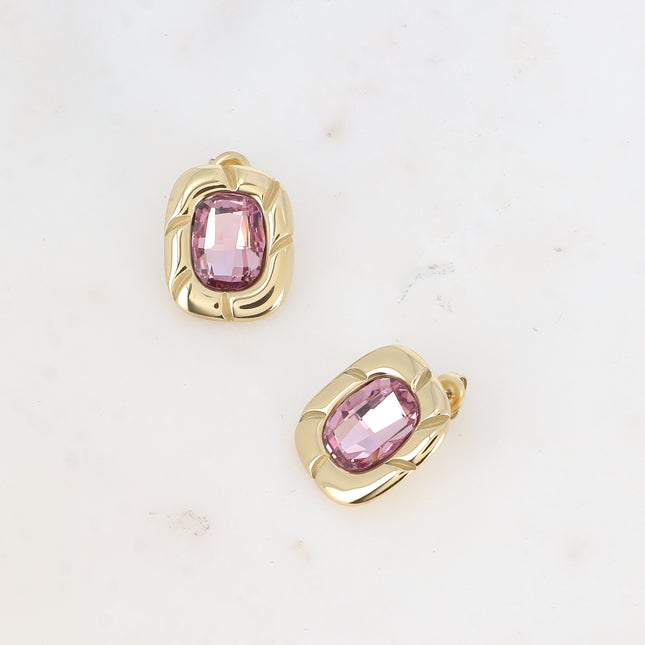 Boucles puces - pièce striée et cristaux 10x14mm