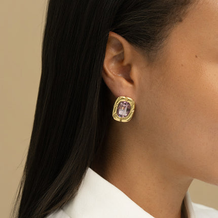 Stud earrings - grooved piece and crystals 10x14mm